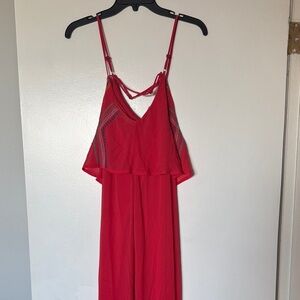 Coral Embroidered V-Neck Criss Cross Back Spaghetti Strap Maxi Dress